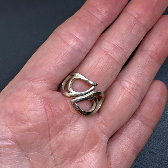 VTG Sterling Silver 925 Double Teardrop Design Bypass Statement Ring Size 8.25 - Picture 4 of 13